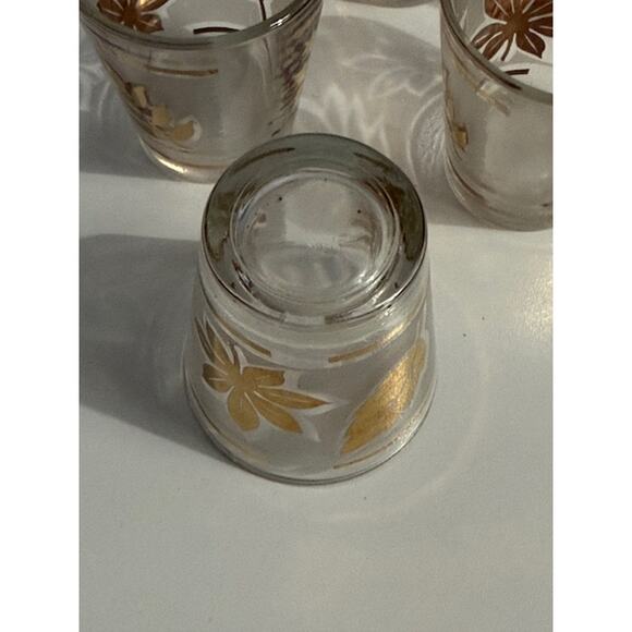 6 Vintage Libbey Golden Foliage flat shot glass frosted band and gold leaves - Picture 4 of 4